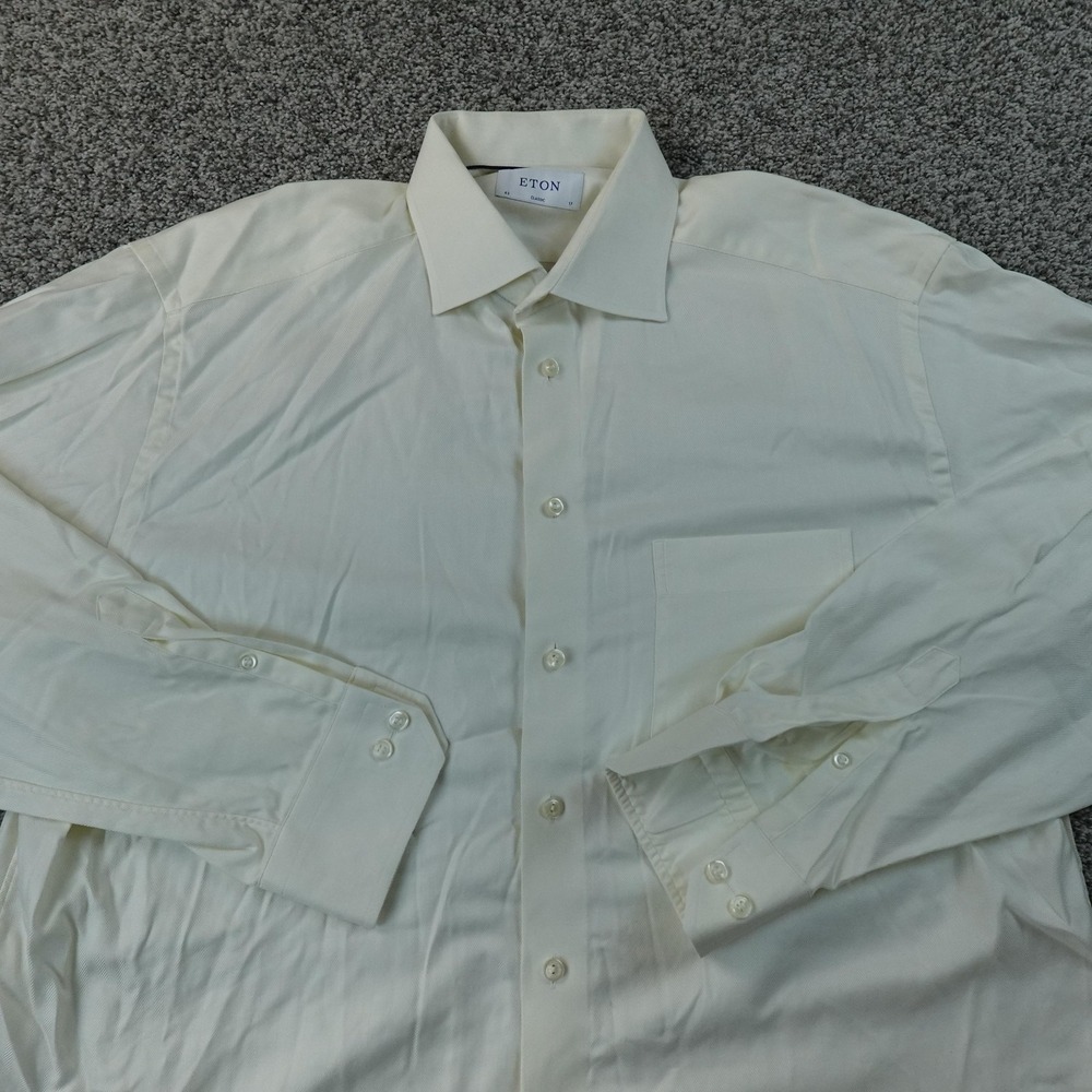 Eton Shirt Mens 17 43 White Herringbone Classic Fit Long Sleeve Dress Button Up‎